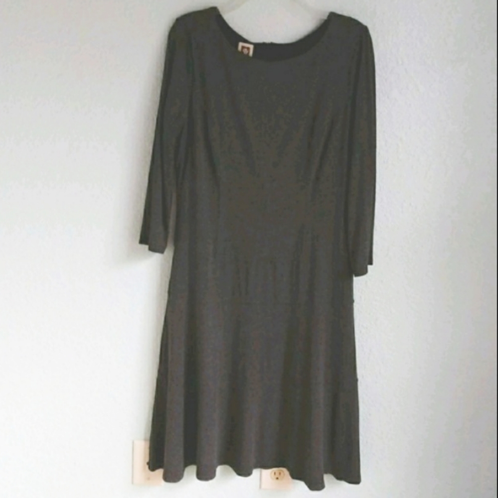 ANNE KLEIN | Charcoal Gray Grey Midi Dress